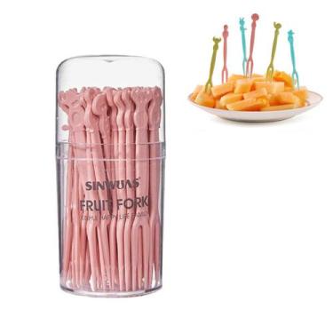 Imagem de Mini Garfos Para Petiscos Frutas Em Plástico 40 peças - Inter, Rosa