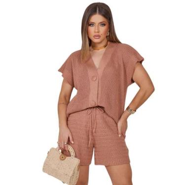 Imagem de Conjunto Saida de Praia Tricô Camisa Shorts Verão - Detroit Tricot, Be