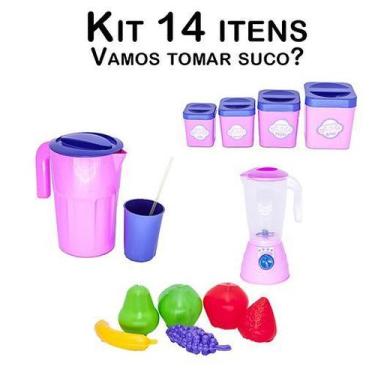Imagem de Brinquedo Cozinha Liquidificador Jarra Copo Pote Fruta 14pç - Altimar