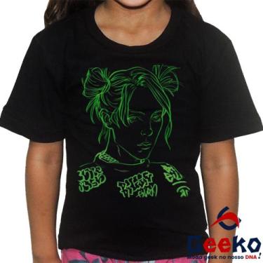 Imagem de Camiseta Infantil Billie Eilish 100% Algodão Geeko, Preto, 8