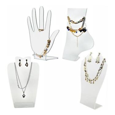 Imagem de Busto Expositor De Brinco E Colar P/  Bijuterias Joias 4 Pçs - Acrilik