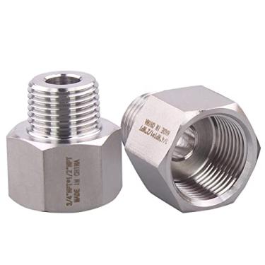 Imagem de DERPIPE Encaixe adaptador redutor forjado - conector de tubo redutor de aço inoxidável 304, NPT fêmea de 1,9 cm x 1,2 cm NPT macho (pacote com 2)
