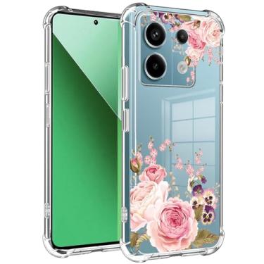 Imagem de Yerebel Capa para Redmi Note 13 Pro 5G, capa fofa Poco X6 5G, capa de silicone de borracha macia TPU transparente flexível para Xiaomi Redmi Note 13 Pro 5G Roseflower