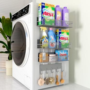 Imagem de DTUQYX Pacote com 4 prateleiras magnéticas para máquina de lavar, organizador magnético de especiarias para geladeira, prateleira cinza para máquina de lavar, organização e armazenamento magnético de