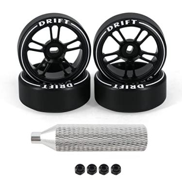 Imagem de Abendor 4Pcs 10 Spoke 22.4mm 1/28 Rc Car Drift Wheel Hub with Logo Rc Car Drift Tires,[2N+2W] Durable for 1/28 Mini-Q HGD1 Mini-Z DRZ Wltoys K969 RC Drift Car Upgrade Parts (Black)