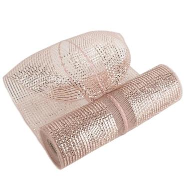 Imagem de MEEDEE Malha Deco Ouro Rosa 25 cm Deluxe Wide Foil Metálico Pull Up Mesh Fita de Malha Decorativa Ouro Rosa para Árvore de Natal, Grinaldas, Guirlandas, Embrulho de Presente, Confecção de Laços (30