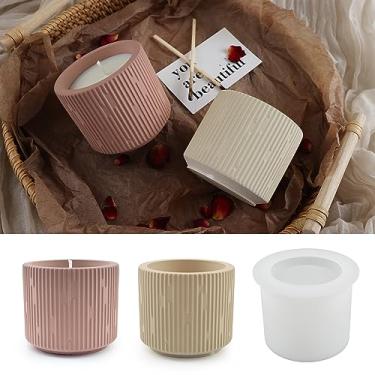 Imagem de LSLEVA Caixa de armazenamento, moldes de copo de jarro de vela, moldes criativos de silicone para vasos, moldes de fabricação de garrafas de listras redondas de concreto para castiçal, vaso de flores, ornamentos de aromaterapia (E)