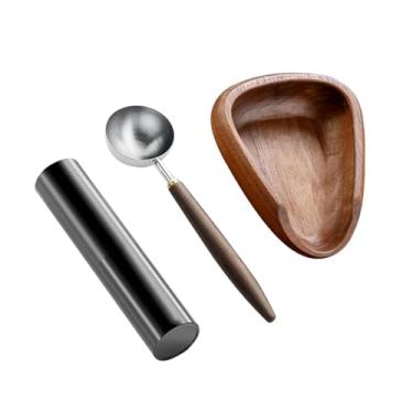 Imagem de Ioensy 3Pcs Tigela de madeira para grãos de café, copo dosador de café expresso e colher medidora, recipiente portátil para grãos de café com peso para bar