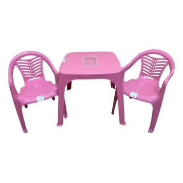 Imagem de Mesa Infantil Rosa + 02 Cadeira Infantil Plasnorthon Kit