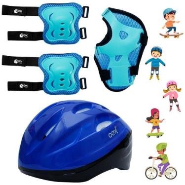 Imagem de Kit De Proteção Infantil Menina E Menino Bike Skate Patins - OEX, Azul