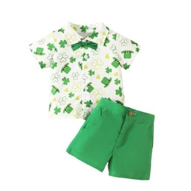 Imagem de Adokioths Conjunto de roupas de verão para bebês meninos, manga curta, abotoada, casual, shorts e roupas de praia, Roupa de bebê do Dia de São Patrício, 6-12 Meses