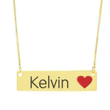 Imagem de Colar Nome Personalizado Coração Resinado Kelvin Banhado Ouro 18K - 99