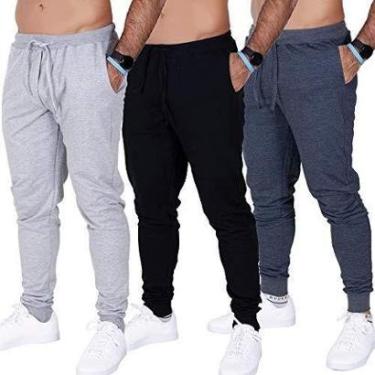Imagem de Kit 3 Calça Moletom Com Bolso Jogger Slim Masculina Adulto-Masculino