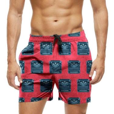 Imagem de Short Praia Shorts Banho Bermuda Verão Máquina Escrever Antigo 1779 - 