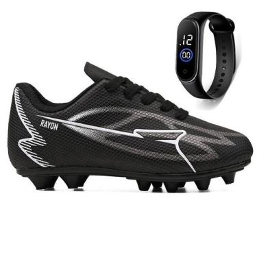 Imagem de Kit Chuteira Infantil Futebol Meninos Trava Campo Grama Natural + Relo