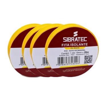 Imagem de Kit 4 fita isolante amarelo 19mm x 20mt sibratec