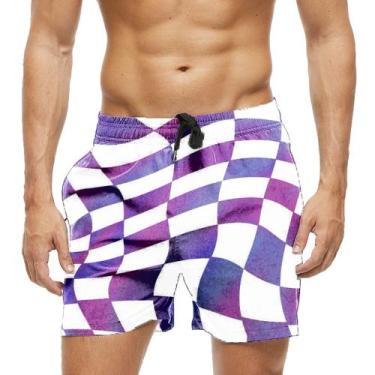 Imagem de Short Praia Shorts Banho Bermuda Verão Xadrez Chorma Estilo Tabuleiro 