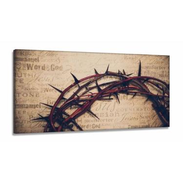 Imagem de Quadros Decorativos Coroa de Espinhos Jesus Sala em Tecido Canvas 130x