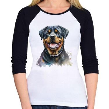 Imagem de Baby Look Raglan Cachorro Rottweiler Manga 3/4 - Foca na Moda, Branco,