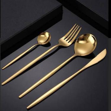 Imagem de Faqueiro 24 Peças Jogo de Talheres Dourados Aço Inox Luxo