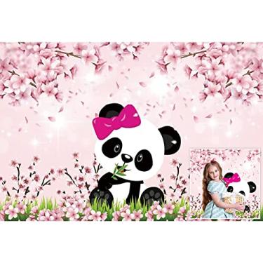 Imagem de Leowefowa Pano de fundo de panda rosa fofo animal desabrochando flores para fotografia bolo esmagamento chá de bebê menina 1º aniversário pano de fundo para festa revelação de gênero estúdio adereços