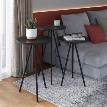 Imagem de Kit com 3 Mesas Laterais Para Sala Retrô Com Pés em Aço - Artesano SE,