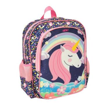 Imagem de Mochila Feminina Infantil LS Unicórnios Azul Média Com 4 Divisões - MO