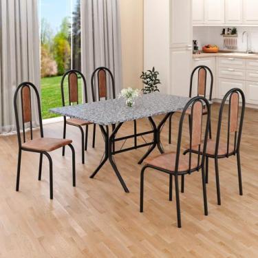 Imagem de Conjunto Sala de Jantar Mesa Retangular 140x75cm Tampo Granito Ocre 6 