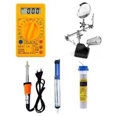 Imagem de 1419 - Multímetro, Ferro de Solda, Sugador, Estanho e Lupa de  Aumento
