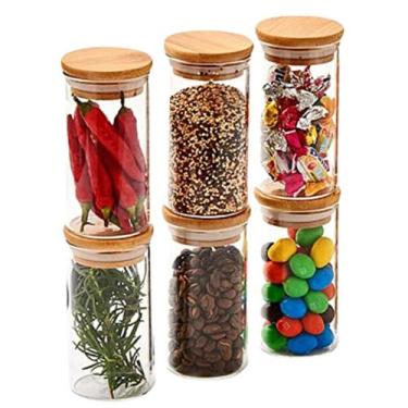 Imagem de Kit 6 Potes De Vidro Hermetico Tempero Tampa De Bambu 400ml - Offerbes