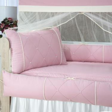 Imagem de Kit enxoval para berço 405 rosê pérolas luxo com babado berço - MEDINA