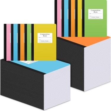 Imagem de Janlaugh Cadernos de composição a granel com pautas largas e pautadas, 21 x 14 cm, 30 folhas/60 páginas, cadernos de composição para material de escritório escolar (pacote com 100)