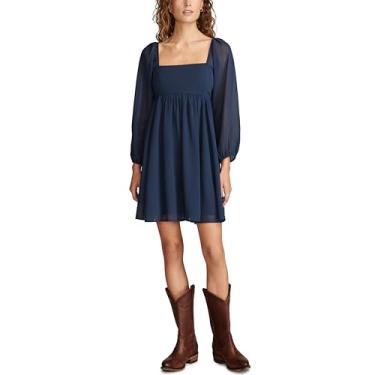 Imagem de Lucky Brand Mini feminino de manga comprida com gola quadrada, Índigo de humor, M