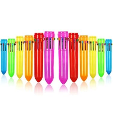 Imagem de HESTYA 12 canetas esferográficas multicoloridas, 10 em 1, canetas esferográficas retráteis de 0,5 mm, caneta neon de plástico colorida para presente de Natal, material de escritório