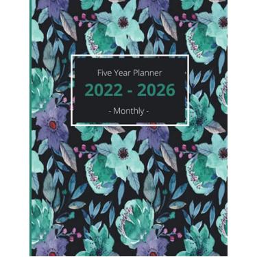 Imagem de 2022-2026 Five Year Planner: 60 Month Calendar and Organizer | Beautiful hand-drawing flowers | 5 Year Monthly Agenda 2022, 2023, 2024, 2025, 2026 | Watercolor Cover 8.5" x 11" in
