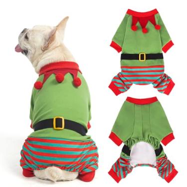 Imagem de SCENEREAL Pijama de suéter de Natal para cachorro, fantasia engraçada de elfo para cães grandes, médios e pequenos, meninas, meninos, fantasias macias para animais de estimação, roupas quentes de
