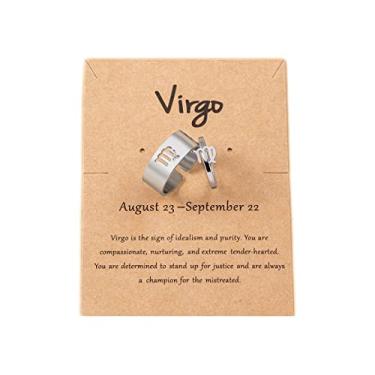 Imagem de COLORFUL BLING 12 anéis de signo do zodíaco de astrologia constelação com cartão de mensagem para mulheres e homens, anéis combinando de aço inoxidável, presentes de aniversário de amizade, Metal, Inoxidável