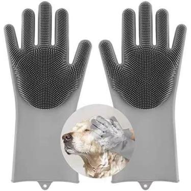 Imagem de Sene Pet luvas de cuidados para animais de estimação, luvas de silicone multiuso resistente ao calor escova macia massagem mágica para remoção de cabelo, luvas de limpeza de xampu de banho de alta densidade para cães e gatos