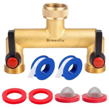Imagem de Breezliy Divisor de mangueira de jardim de latão, desviador de torneira de 2 vias com alças de extensão, divisor de torneira de 2 vias de 9,5 cm, divisor de mangueira externo, entrada fêmea de 0,9 cm