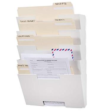 Imagem de Wallniture Suporte de Parede de Lisboa; Suporte de Arquivo Vertical de Aço e Suporte de 5 Pasta de Design Modular Seccional Multiuso, Revistas de Exibição Organizadas, Sortimento de Arquivos e Pastas, Branco