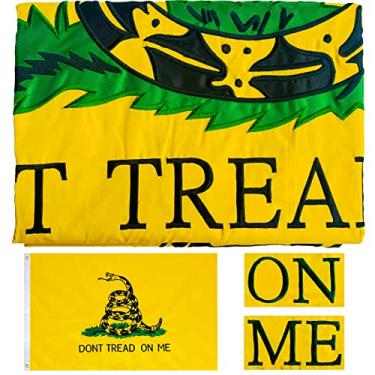 Imagem de Dont Tread On Me Bandeira Gadsden 3x5 Dupla Face Bordado - 3Ply Heavy Duty 300D Nylon 4 fileiras costuradas - Bandeira de cascavel Tea Party com 2 ilhós de latão