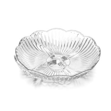 Imagem de 1 Petisqueira/Molheira De Vidro Pequena 18cm Transparente C/ 4 Divisórias Decorativa P/Queijo Frios Doces Petisco Aperitivo Prato Servir Festa Em Casa