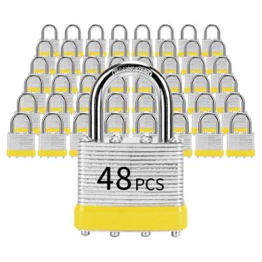 Imagem de Cadeados com a mesma chave, LQYN 48 peças cadeado laminado com chave (1-9/40.6 cm, 40 mm), fechaduras semelhantes com chave, manilha normal, para armário de armazenamento, trava de ferrolho, caixa de