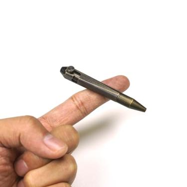 Imagem de YEEMO Mini caneta de latão com chaveiro, caneta de bolso EDC feita à mão, 76 mm com 2 refis de substituição e caixa de presente (Bronze)