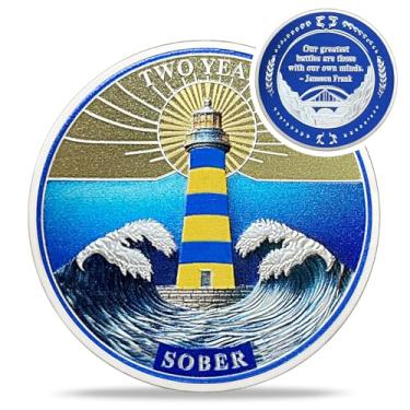 Imagem de Moeda original de sobriedade de dois anos - Moedas AA Lighthouse Storm - Chips e medalhões AA de 2 anos - 1-10 anos NA AA Celebrate Recovery Addicts - Narcóticos Alcoólicos Anônimos Presentes para