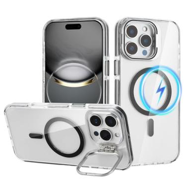 Imagem de Tikoo Capa transparente projetada para iPhone 16 Pro Max com Magsafe capa magnética resistente com suporte de câmera de metal resistente anel de proteção de grau militar para iPhone 16 Pro Max 6,9