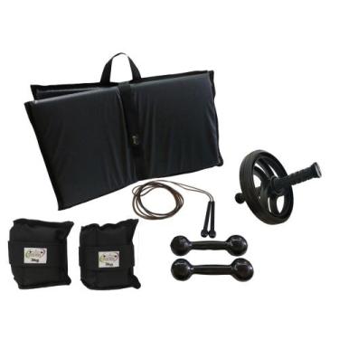 Imagem de Kit Tornozeleira 3KG Preto + Halteres 3KG Preto + Colchonete Preto + R