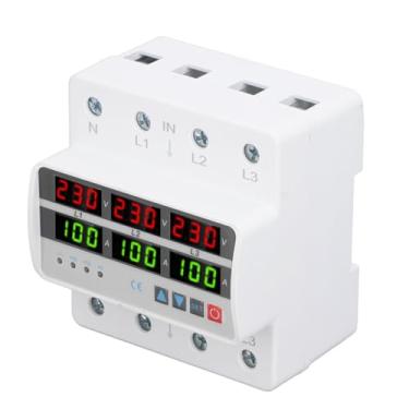 Imagem de Protetor de Tensão Trifásico de 4 Fios, AC220V 380V 100A Dispositivo de Proteção de Auto-recuperação sobre Subtensão, Protetor de Redefinição Automática de Montagem Em Trilho DIN