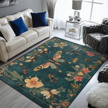 Imagem de keepcute Tapete floral 1,5 x 2,1 m antiderrapante azul-petróleo escuro tapetes coloridos para decoração de sala de estar, quarto, sala de estar, estudo, tapete