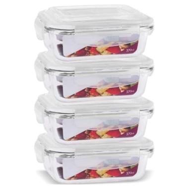 Imagem de Kit 4 Potes de Vidro Retangular com Tampa Hermética e Vedação de Silicone - Armazenamen...